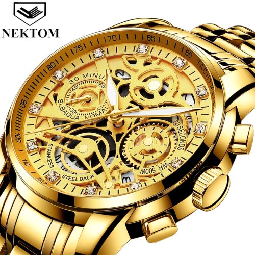 Masculino Sports Fashion Wristwatches Men's Gold Chronograph Luxury Quartz Watches Gold Men Wristwatch For Bussiness Man