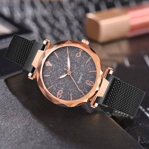Rose Gold Women Watch 2020 Top Brand Luxury Magnetic Starry Sky Lady Wrist Watch Mesh Female Clock