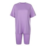 Sweetown Casual Workout Women Two Pieces Sets Short Sleeve Sporty Active Wear Fashion Outfit Summer Top And Biker Shorts Set