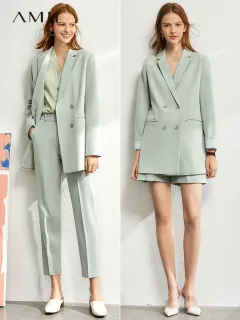 Minimalism suit set for women Autumn  4 piece set women Solid blazer,vest,high waist pants  women's costumes 12060909