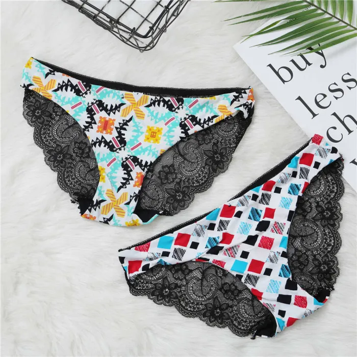 Fashion Women's Sexy Lace Panties Seamless Underwear Briefs Leopard Ice Silk for Girls Bikini Cotton Crotch Transparent Lingerie