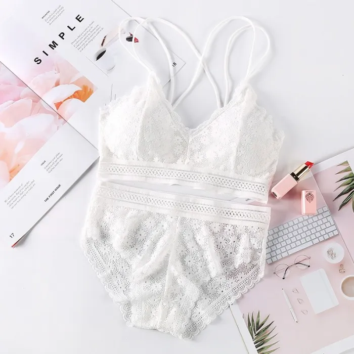 Women Lace Bra Sets Seamless Underwear Backless Vest Sexy Panties Padded Bralette Lingerie Ultrathin Briefs Female Intimates #F