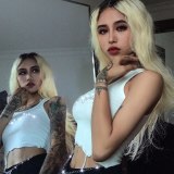 Dollskill Sexy summer white crop top t shirts sleeveless Rhinestone short bustier top satin top topjes women underwear