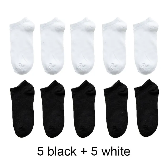 10 Pairs Women Socks Breathable Sports socks Solid Color Boat socks Comfortable Cotton Ankle Socks White Black ~