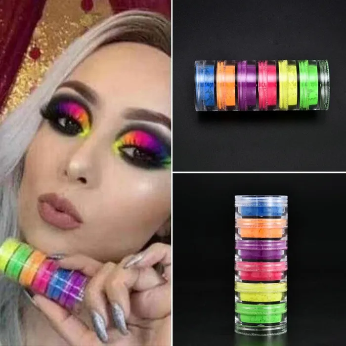 6 Color/Sets Lasting Fluorescent Matte Eyeshadow Neon Pigment Powder Halloween Decoration Eyeshadow Palette Beauty Glazed