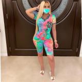 JRRY Women Tracksuit Two Pieces Set Mask Short Sleeve V Neck Top Short Pants 2 Pieces Set Outfits Skinny Elastic Outdoor Wear