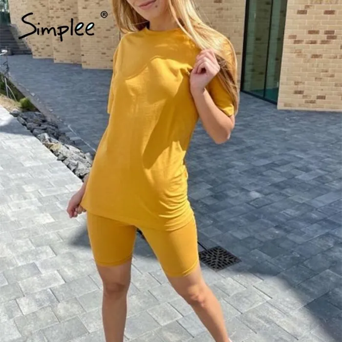 Casual solid outfits women's two piece suit with belt Home loose sports tracksuits fashion bicycle suit summer hot 2020
