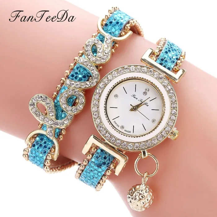 Brand Women Bracelet Watches Ladies Love Leather Strap Rhinestone Quartz Wrist Watch Luxury Fashion Quartz Watch