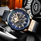 Mens Watches Luxury Brand Fashion Quartz Watch Men Leather Sports Wristwatch Chronograph Clock Male
