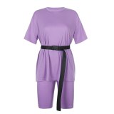 Rapwriter Solid Summer Oversized Tshirt And Shorts Two Piece Set Women Slim Shorts Long Tee Shirt Outfits Femme Biker Track Suit