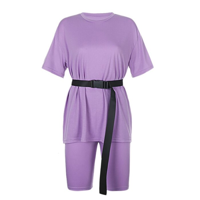 Rapwriter Solid Summer Oversized Tshirt And Shorts Two Piece Set Women Slim Shorts Long Tee Shirt Outfits Femme Biker Track Suit