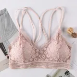 French women's lace sexy lace bra seamless deep V lace thin wireless bra triangle cup underwear sexy female underwear soft bra