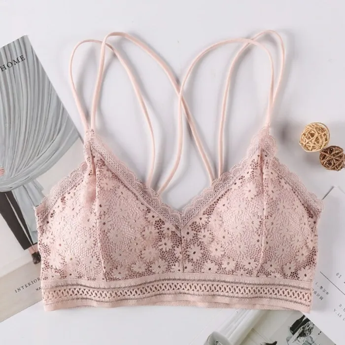 French women's lace sexy lace bra seamless deep V lace thin wireless bra triangle cup underwear sexy female underwear soft bra