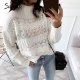 Simplee knitted hollow out sweater women Drop-shoulder  sleeve pullover Loose high-necked  white sweater autumn winter 2020