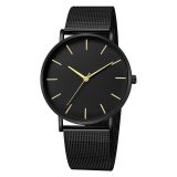 Fashion Casual Watch Womens Metal Hour Quartz Wristwatch Simple Mesh Black Stainless Steel Bracelet saa