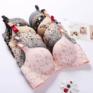 Women Flower Print Seamless Bra Sexy Lingerie Floral Push Up Bras One-Piece Underwear