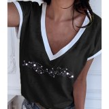 GAOKE White Summer T Shirt Women Casual Womens Tee Shirts V-neck Tshirt Pus Size XL Short Sleeve T-shirt Ladies Women Clothings