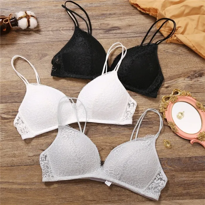 FINETOO Women Bra Sexy Lace Bralette Floral Wireless Bra Female Underwear A B Cup Sexy Lingerie Soft Solid Color Bras Brassiere