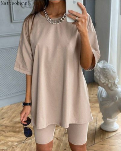 Women fashion casual solid two piece suit including belt New home loose Tops and Shorts suit 2020 Summer Tracksuit Lounge Wear