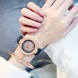 2019 Women Watches Set Starry Sky Ladies Bracelet Watch Casual Leather Sports Quartz Wristwatch Clock