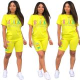 2019 Women new summer letter print short sleeve t-shirt knee length shorts suit two piece set sporting tracksuit outfit GL5249