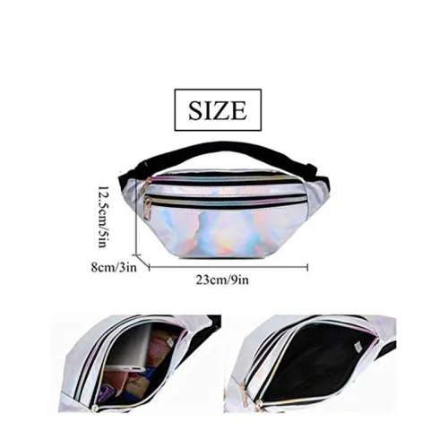 2019 Holographic Women Silver Laser Bum Bag Travel Shiny Waist Bags Fashion Girls Pink Leather Hologram Hip Bag