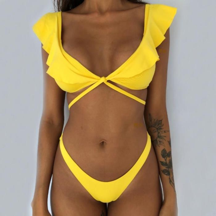 Rubylong 2019 Ruffles Bikini Women Sexy Vintage Swimsuit Brazilian Thong Bikini Set Female Retro Swimwear Push Up Bathing Suit