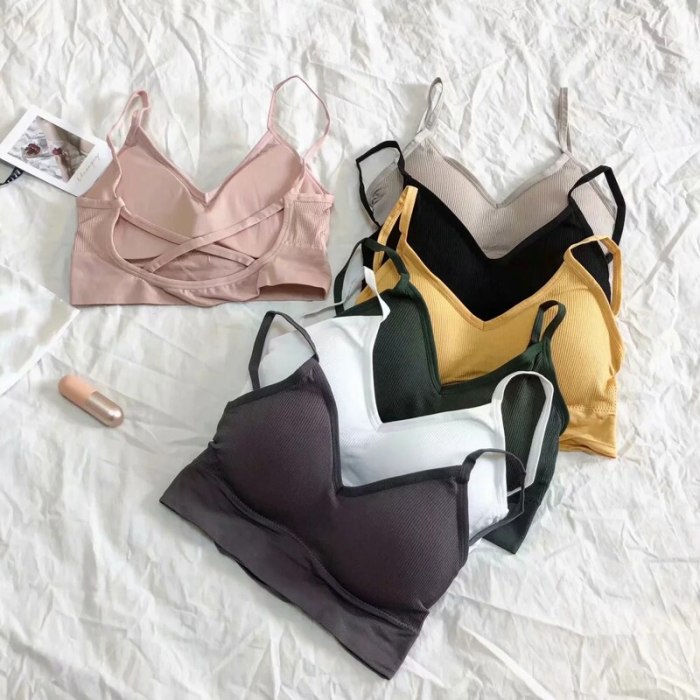 Women V Neck Rib Seamless Bra with Cross Back Crop Top