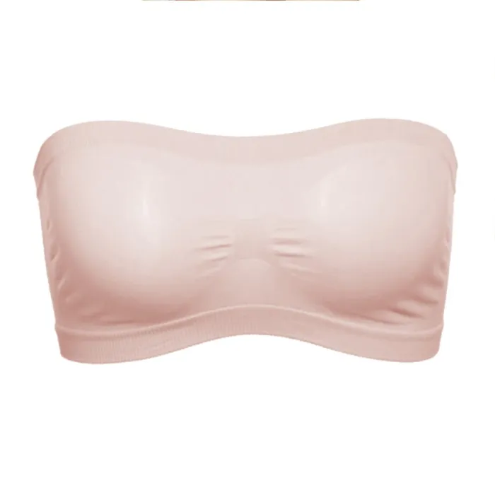 Women Seamless Tube Top Breathable Strapless Bandeau Bra Underwear without Pad ropped Hollow Stretch Layer Solid Strapless Bra