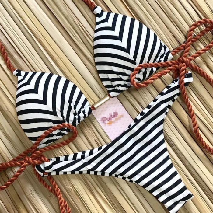 2020 Sexy Bandeau Bikini Print Women's Two-Piece Swimsuit Bikini One Shoulder Swimwear Brazilian Set