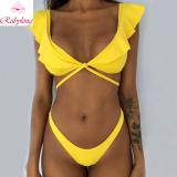 Rubylong 2019 Ruffles Bikini Women Sexy Vintage Swimsuit Brazilian Thong Bikini Set Female Retro Swimwear Push Up Bathing Suit