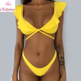 Rubylong 2019 Ruffles Bikini Women Sexy Vintage Swimsuit Brazilian Thong Bikini Set Female Retro Swimwear Push Up Bathing Suit