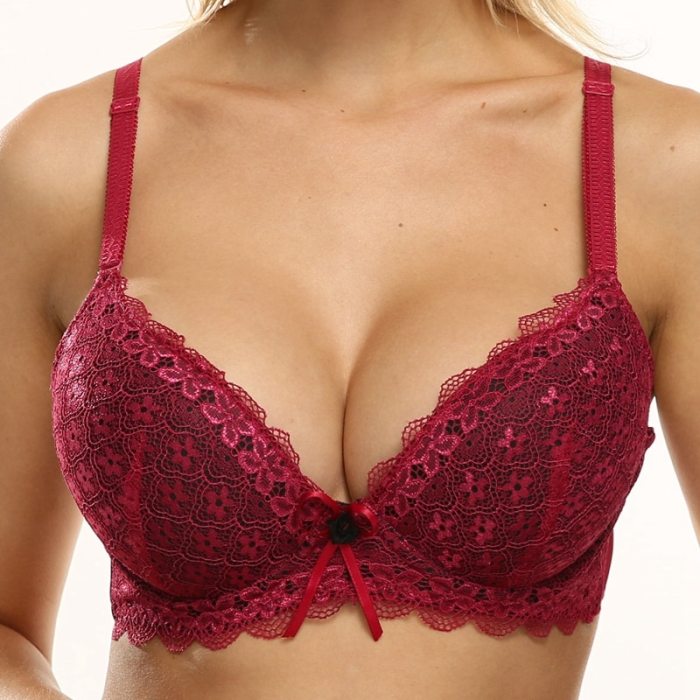 PariFairy Sexy Lace Adjusted Straps Bra Women Padded Lingerie Push Up Bras Plus Size Bra Add Two Cup Underwire Brassiere B C Cup