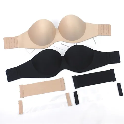 2020 Sexy Gathering Invisible Bras Bralette Underwear Women Push Up Strapless Bra Wedding Brassiere Underwired Back 1/2 Cup Band