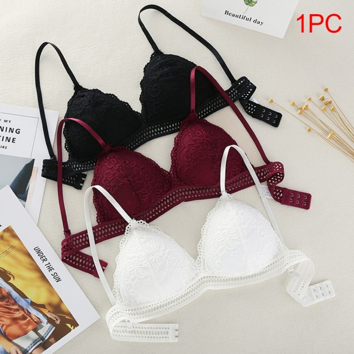 Thin French Style Bralette Lace Wireless Triangle Cup Women Lingerie Soft Bra Seamless Underwear Deep V Girls