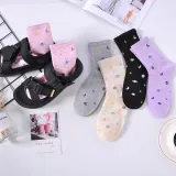 Ladies Socks Cotton Stars Moon Creative Fun Socks Universe Starry Sky Trend Harajuku Novelty Cute Middle Tube Women Cotton Socks