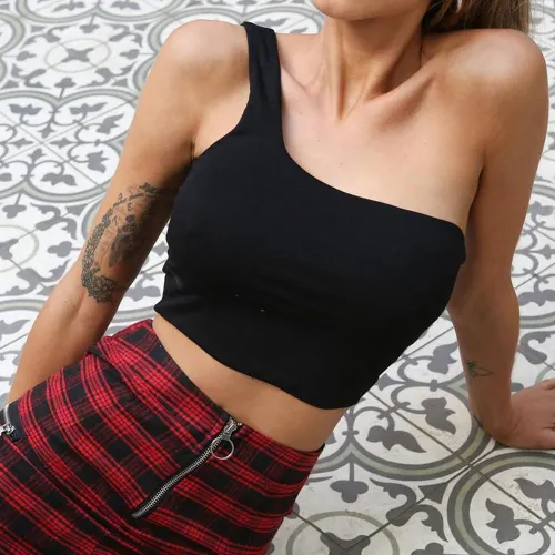 Sexy Women Cool Single One Shoulder Crop Tops Sleeveless Casual Tank Tops Summer Beach Crop Top Fashion Tank Vests 6 Colors