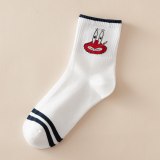 Japanese Kawaii Women Animals Cartoon Tube Socks Cute Egg Rabbit Panther Cotton Long Socks Female and Ladies Pink Milk White Sox