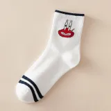 Japanese Kawaii Women Animals Cartoon Tube Socks Cute Egg Rabbit Panther Cotton Long Socks Female and Ladies Pink Milk White Sox
