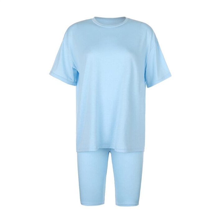 Rapwriter Solid Summer Oversized Tshirt And Shorts Two Piece Set Women Slim Shorts Long Tee Shirt Outfits Femme Biker Track Suit