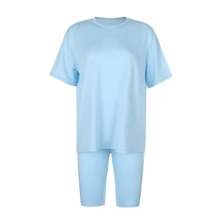 Rapwriter Solid Summer Oversized Tshirt And Shorts Two Piece Set Women Slim Shorts Long Tee Shirt Outfits Femme Biker Track Suit