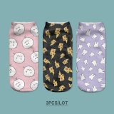 3pcs/Lot Teeth Purple SKULL Print Sock Cute Floral Socks Women Harajuku Art Socks Funny Cotton Kawaii Ankle Happy Socks White