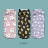 3pcs/Lot Teeth Purple SKULL Print Sock Cute Floral Socks Women Harajuku Art Socks Funny Cotton Kawaii Ankle Happy Socks White