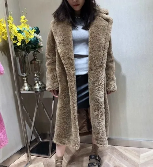 100% Alpaca Real Fur Coat Women Winter Suit Collar Long Nature Teddy Bear Fur Coats Overcoat Female Genuine Furs Jacket