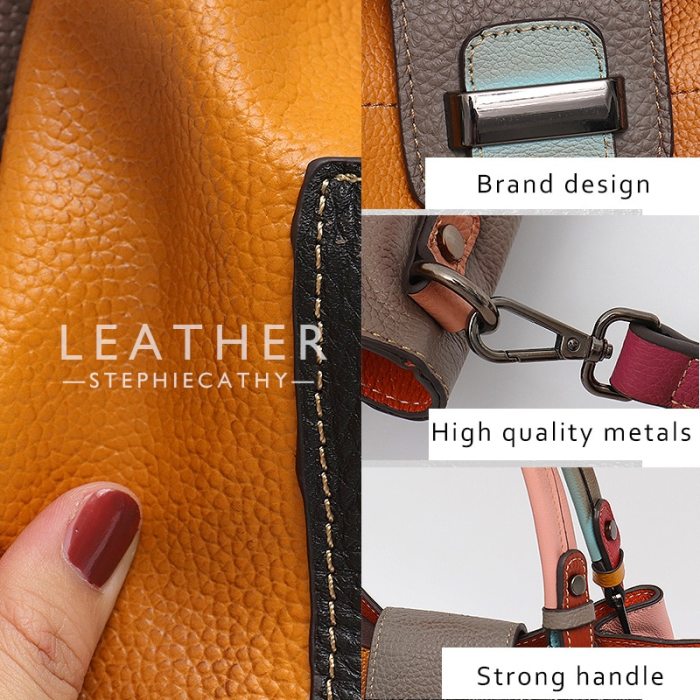 Retro Color Leather Patchwork Shoulder Bag Ladies Italian Leather Hobo Women Vintage Tote Female Crossbody&Messenger HandBag