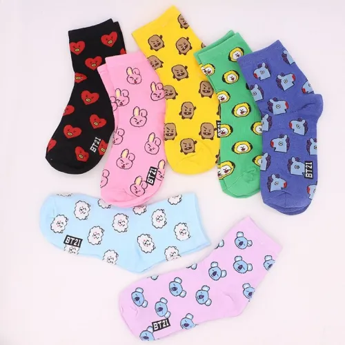 Summer Women's Short Socks Funny Candy Color Cotton TATA COOKY CHIMMY SHOOKY MANG KOYA RJ Korea Funny Cartoon Invisible Socks
