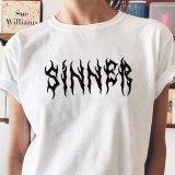 Gothic top Sinner Letter Printed Harajuku Hipster Punk Style Unisex T-Shirt Street Style Loose Casual Cool Grunge Women Tee