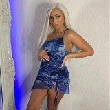 Simenual Aesthetic Print Sexy Women Party Dresses Fashion Sleeveless Strap Drawstring Ruched Clubwear Mini Dress Bodycon Summer