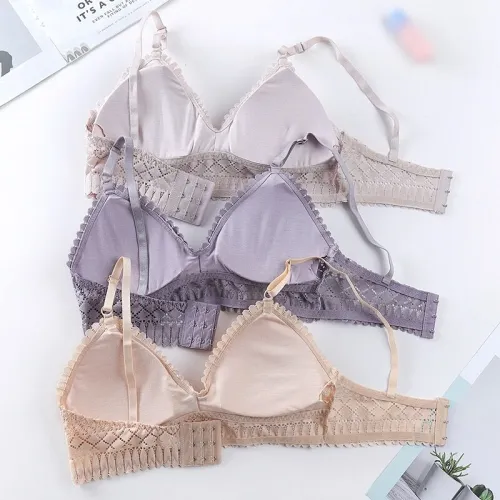 Female Wireless Push Up Bras Thin Soft Underwear Seamless Deep V Lace Bras for Women Sexy Lingeries