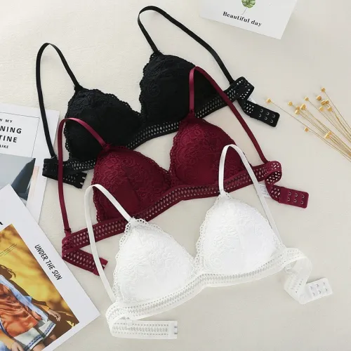 Gumprun French Style Bralette Seamless Deep V Lace Bras for Women Wireless Push Up Bra Thin Soft Underwear Sexy Lingerie